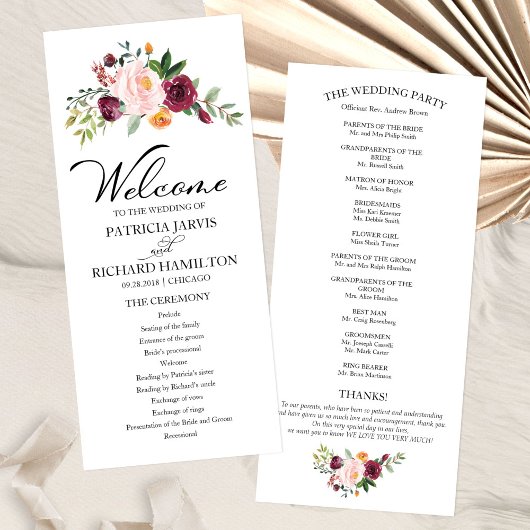 Blush Bourgogne Floral Watercolor Programme de mar