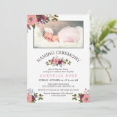 Blush & Bourgogne Flowers - Naming Ceremony Kaart (Staand voorkant)