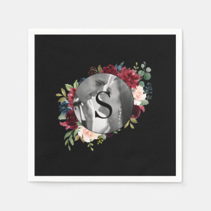 Blush Bourgogne Foto Monogram Floral Weddenschap Servet