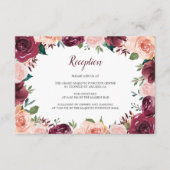 Blush Bourgogne Rozen Border Bruiloft Receptie Informatiekaartje (Voorkant)