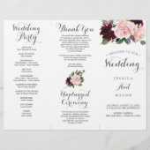 Blush Bourgogne Tri-Fold Wedding Program met Menu (Voorkant)
