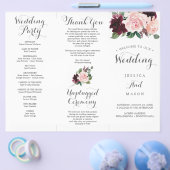 Blush Bourgogne Tri-Fold Wedding Program met Menu (Enkel)