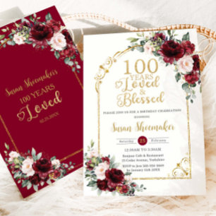 Blush Bourgondië Bloemen 100ste Verjaardag Gelief Kaart