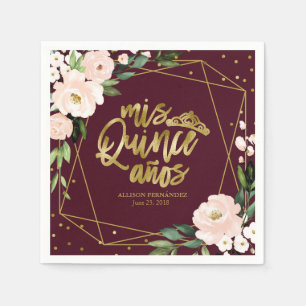 Blush Bourgondië Bloemige Quinceanera Servet