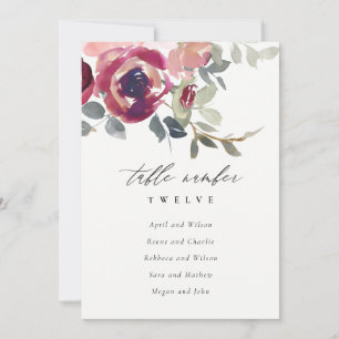 Blush Bourgondië Roos Flora Zitting Grafiek Tafel Kaart