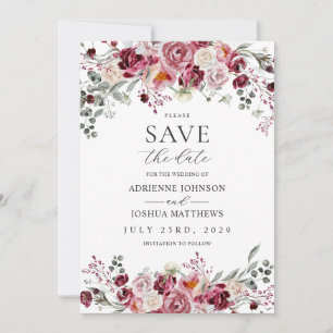 Blush & Bourgondische pioen Rozen bruiloft Save th Kaart