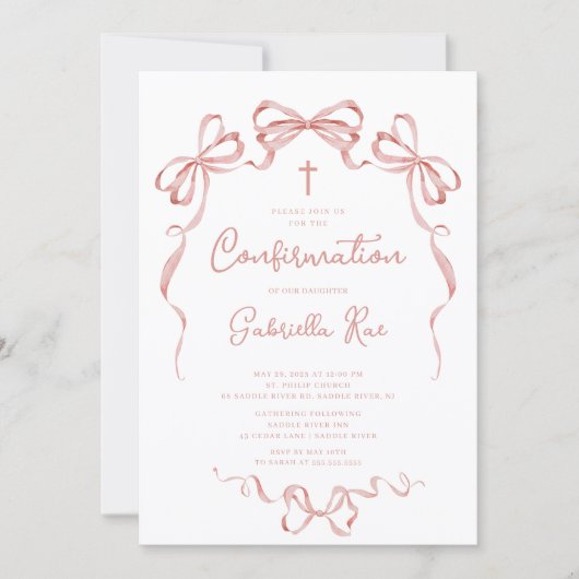Blush Bow Confirmation Invitation (Devant)