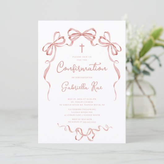 Blush Bow Confirmation Invitation (Debout devant)