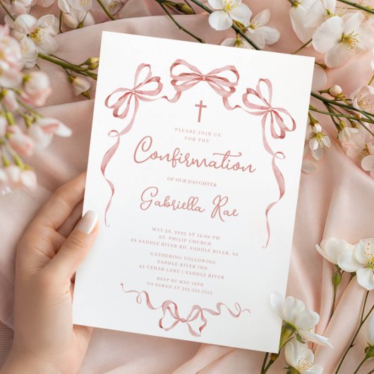 Blush Bow Confirmation Invitation