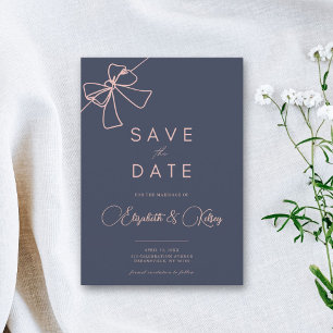 Blush Bow Elegance Chic Slate Blue bewaar de datum Save The Date