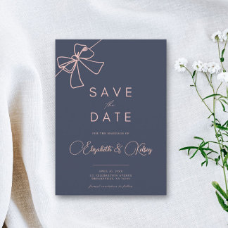 Blush Bow Elegance Chic Slate Blue bewaar de datum Save The Date