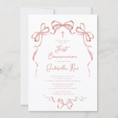 Blush Bow First Communion Invitation Kaart (Voorkant)