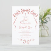 Blush Bow First Communion Invitation Kaart (Staand voorkant)