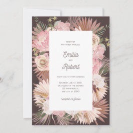 Blush Brown Bloemen Droge bladeren bruiloft uitnod Kaart