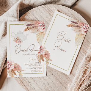 Blush Brown Boho Floral Tea Party Vrijgezellenfees Kaart