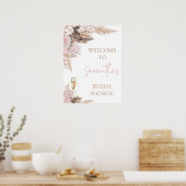 Blush Brown Floral Boho Vrijgezellenfeest Welkomst Poster (Keuken)