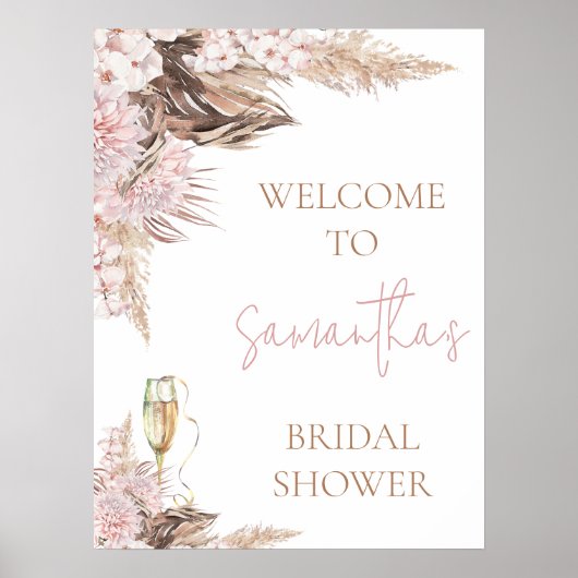 Blush Brown Floral Boho Vrijgezellenfeest Welkomst Poster (Voorkant)