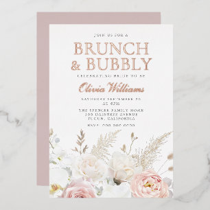 Blush Brunch & Bubbly Bruidsfeest Roze Goud  Folie Uitnodiging