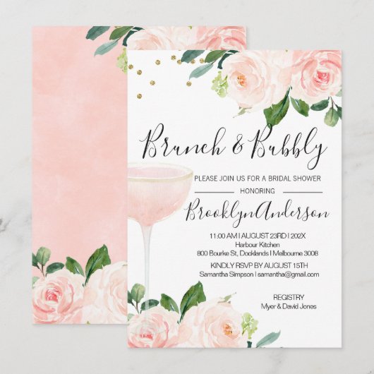 Blush Brunch Champagne Bridal Shower Invitation Kaart (Voorkant / Achterkant)