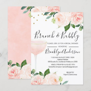 Blush Brunch Champagne Bridal Shower Invitation Kaart