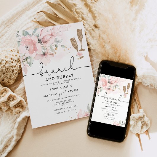 Blush Brunch en bubbly bridal doucheuitnodiging Kaart