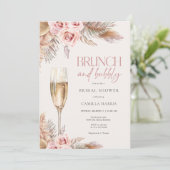 Blush Brunch en Bubbly Pampas Grass Vrijgezellenfe Kaart (Staand voorkant)