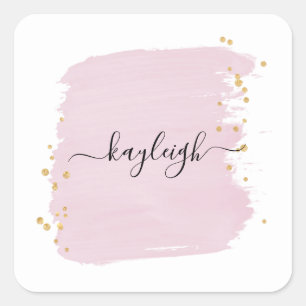Blush Brush Stroke Gold Stippen Vierkante Sticker