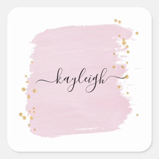 Blush Brush Stroke Gold Stippen Vierkante Sticker (Voorkant)