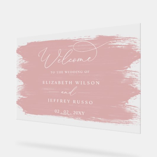 Blush Brush Strokes Bruiloft Welkomstbord Acryl Bord (Hoek)