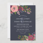 Blush & Burgundy - Faire-part de mariage bleu fonc (Devant)