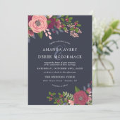 Blush & Burgundy - Faire-part de mariage bleu fonc (Debout devant)