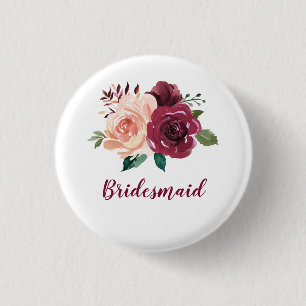 Blush Burgundy Floral Bridesmaid Ronde Button 3,2 Cm