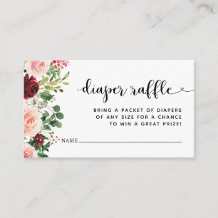 Blush Burgundy Floral Diaper Raffle Ticket Informatiekaartje