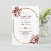Blush Burgundy Floral Gold Lijst Modern Weddenscha Kaart (Staand voorkant)