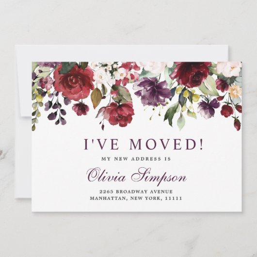 Blush Burgundy Floral Moving Announcement Kaarten (Voorkant)