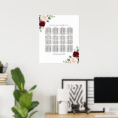 Blush Burgundy Floral Table Seating Chart Weddensc Poster (Thuiskantoor)