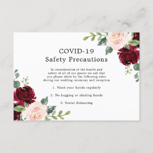 Blush & Burgundy Floral Wedding COVID-19 Safety Informatiekaartje