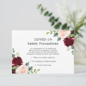 Blush & Burgundy Floral Wedding COVID-19 Safety Informatiekaartje (Staand voorkant)