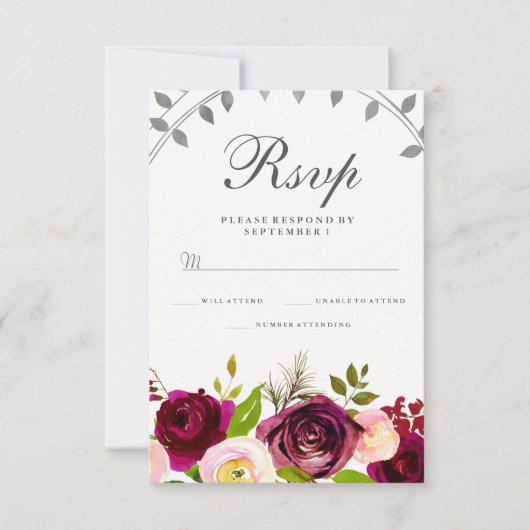 Blush & Burgundy Floral Wedding RSVP (Voorkant)