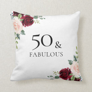 Blush Burgundy Flowers Womans 50th Birthday Gift Kussen