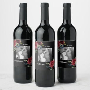 Blush Burgundy Foto Floral Elegant Waterverf Wijn Etiket