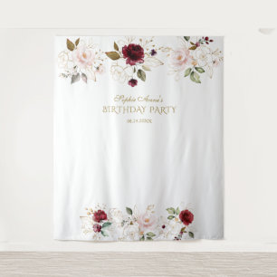 Blush Burgundy Gold Floral Birthday Foto Booth Wandkleed