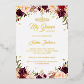 Blush Burgundy Mis Quince Floral Quinceanera Folie Uitnodiging (Voorkant)