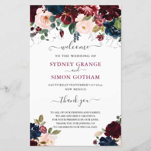 BLUSH BURGUNDY NAVY WATERVERF FLOWERS (Voorkant)