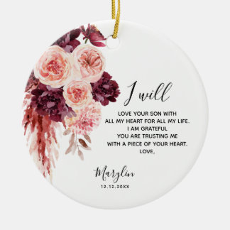 Blush Burgundy Personalized Moeder van de Groom Keramisch Ornament