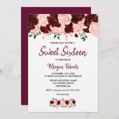 Blush Burgundy Roos Sweet 16 Script Invite Kaart (Voorkant / Achterkant)