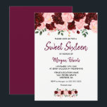 Blush Burgundy Rose Sweet 16 Script Invitation<br><div class="desc">Blush Burgundy Rose Sweet 16 Script Invitation Rose et Bourgogne Collection d'aquarelle florale,  Flore rose et Vin,  Fleurs d'aquarelle peintes à la main rose et merlot doux</div>