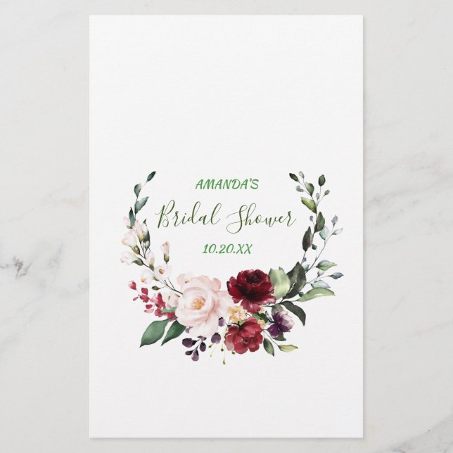 Blush Burgundy Waterverf Bloom Vrijgezellenfeest G (Achterkant)