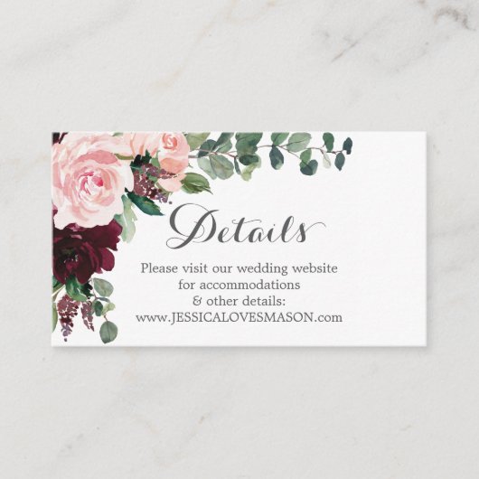 Blush Burgundy Wedding Website Kaart invoegen (Voorkant)