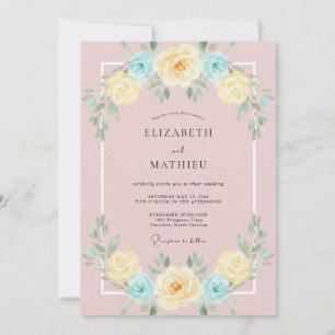 Blush Butter Azure Geschilderde Trouw Kaart